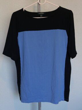 Lauren Ralph Lauren Women's XL Blue Black Colorblock Boatneck Top